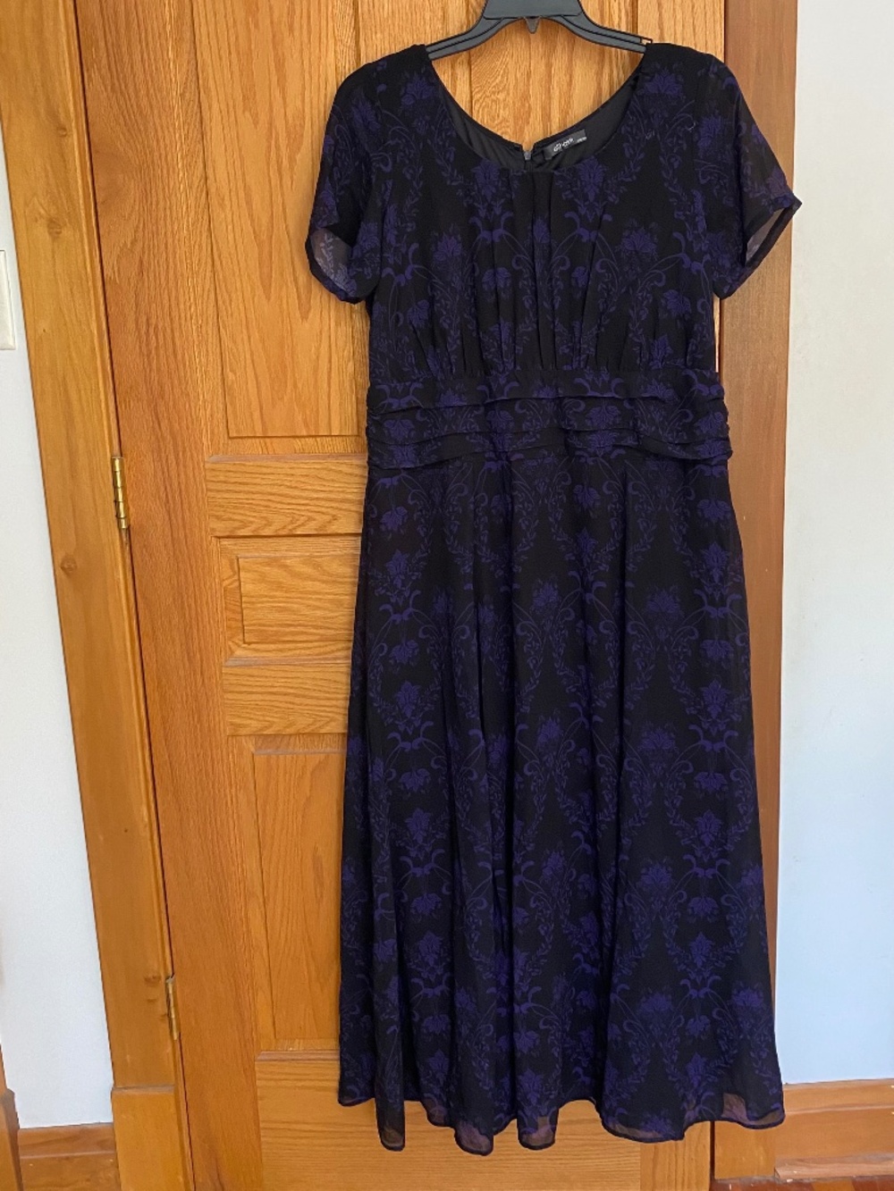 eShakti Size 18 Black & Purple Floral Empire Waist Dress